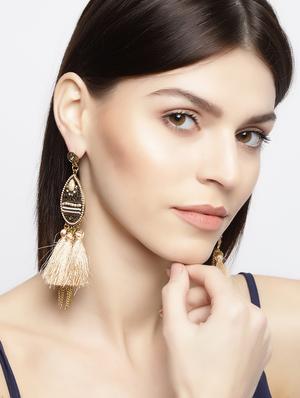 beige brass drop earring - 15933249 - Standard Image - 3