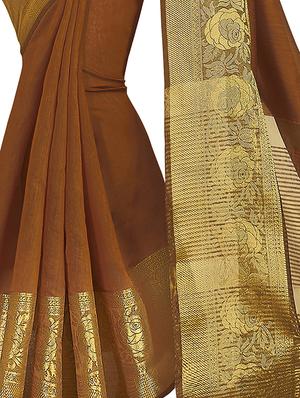 floral zari border brown kanjivaram saree with blouse - 15933392 - Standard Image - 3