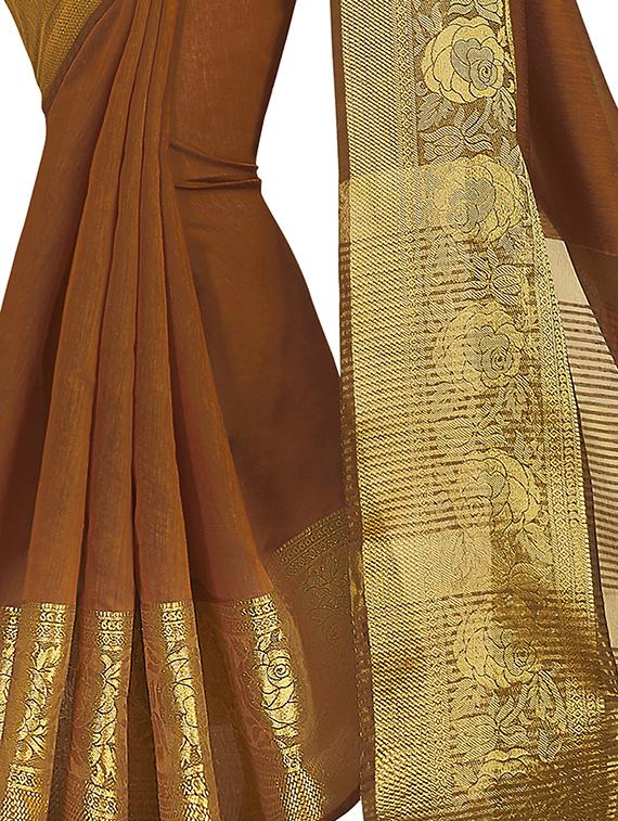 floral zari border brown kanjivaram saree with blouse - 15933392 - Zoom Image - 3