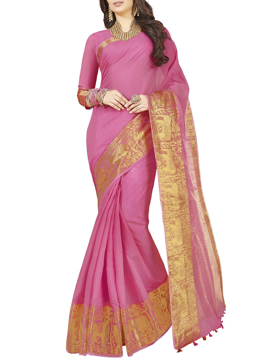 conversational zari border pink kanjivaram saree with blouse - 15933394 - Zoom Image - 1