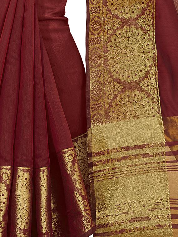 conversational zari border maroon kanjivaram saree with blouse - 15933399 - Zoom Image - 3