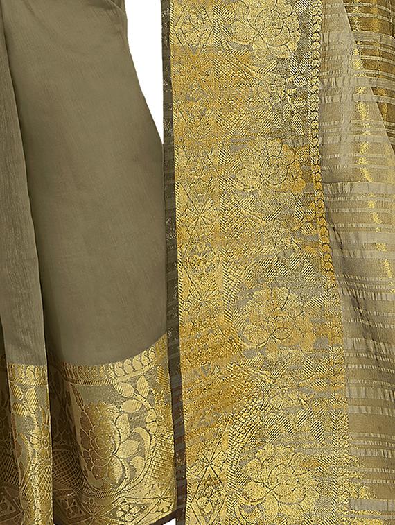 floral zari border brown kanjivaram saree with blouse - 15933401 - Zoom Image - 3