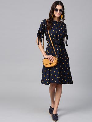 tie front polka dots a-line dress - 15933507 - Standard Image - 4
