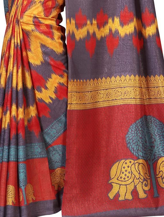 ikat red printed saree with blouse - 15933532 - Zoom Image - 2