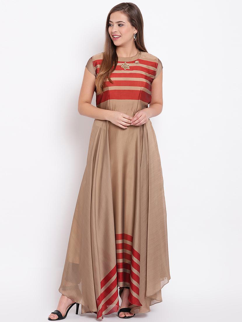 stripes flared ethnic dress - 15934266 - Zoom Image - 1