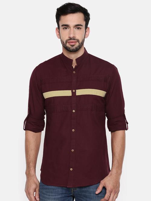maroon cotton casual shirt - 15934335 - Standard Image - 1