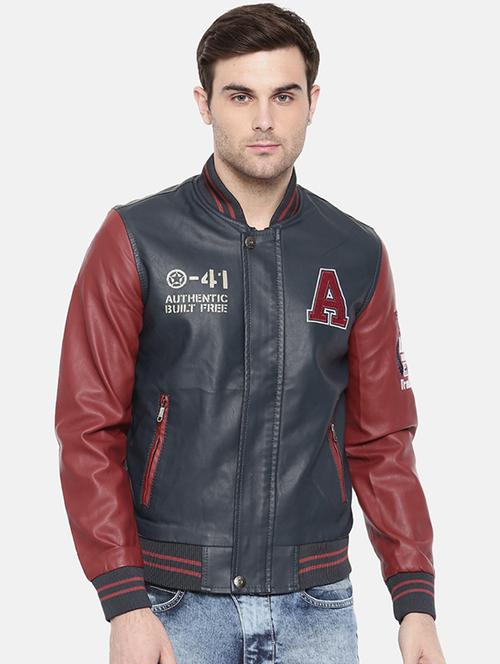 navy blue leather biker jacket - 15934369 - Standard Image - 1