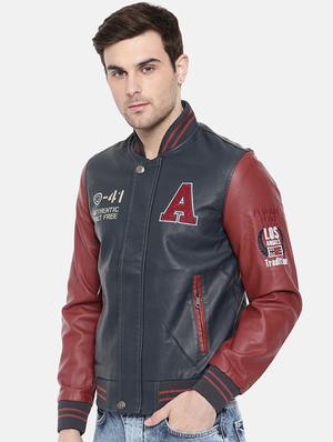 navy blue leather biker jacket - 15934369 - Standard Image - 2