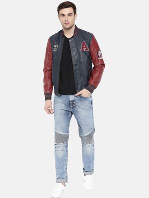navy blue leather biker jacket - 15934369 - Standard Image - 4