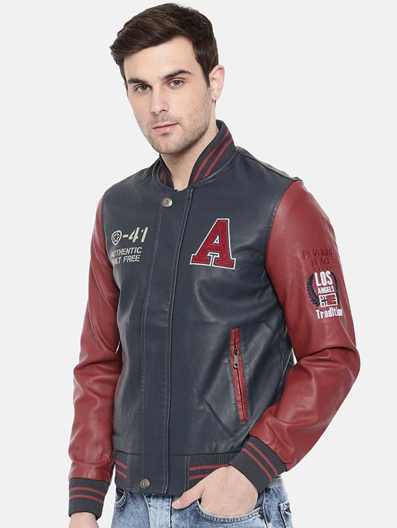 navy blue leather biker jacket - 15934369 - Zoom Image - 2