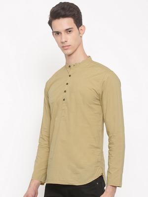 beige cotton short kurta - 15934376 - Standard Image - 2