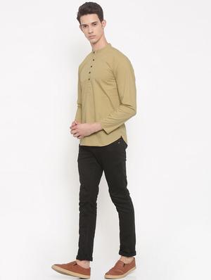 beige cotton short kurta - 15934376 - Standard Image - 4