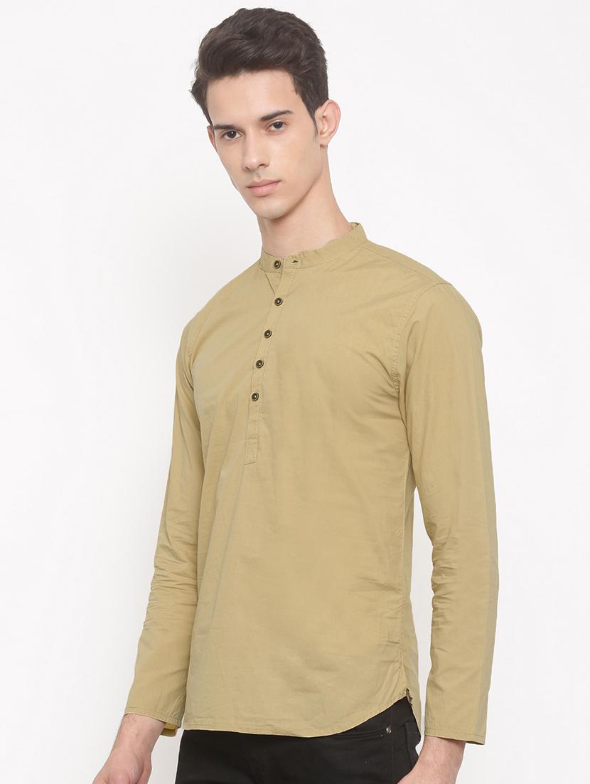 beige cotton short kurta - 15934376 - Zoom Image - 2