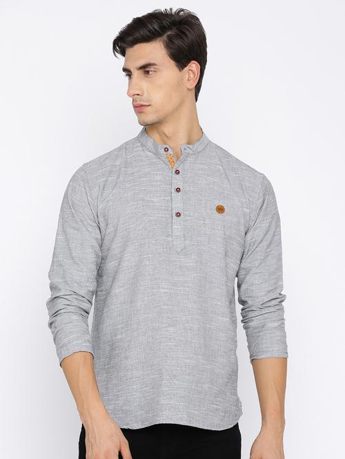 grey cotton short kurta - 15934378 - Standard Image - 1