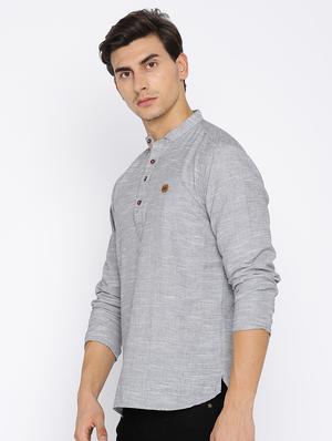 grey cotton short kurta - 15934378 - Standard Image - 2