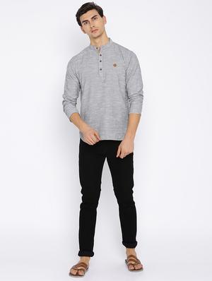 grey cotton short kurta - 15934378 - Standard Image - 4