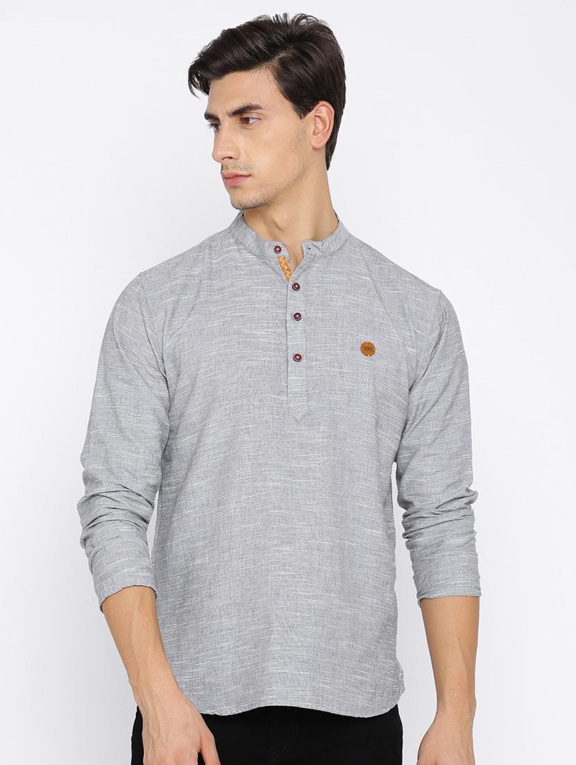 grey cotton short kurta - 15934378 - Zoom Image - 1