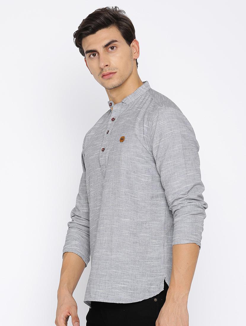 grey cotton short kurta - 15934378 - Zoom Image - 2