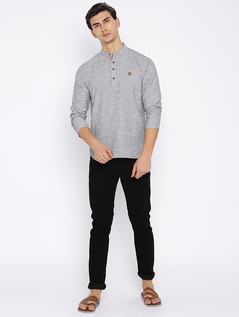 grey cotton short kurta - 15934378 - Zoom Image - 4