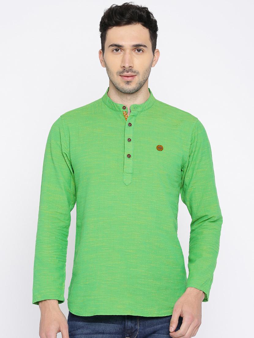 green cotton short kurta - 15934379 - Zoom Image - 1