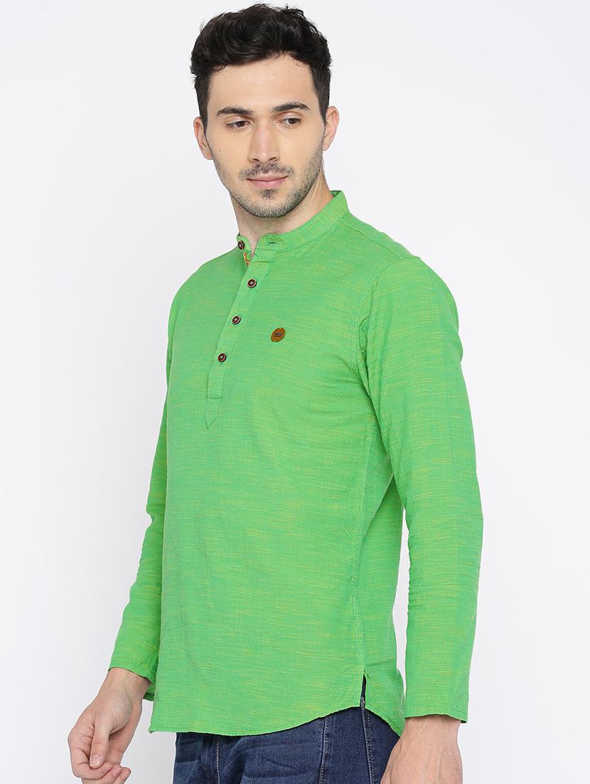 green cotton short kurta - 15934379 - Zoom Image - 2