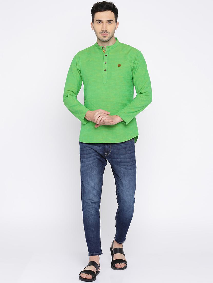 green cotton short kurta - 15934379 - Zoom Image - 4