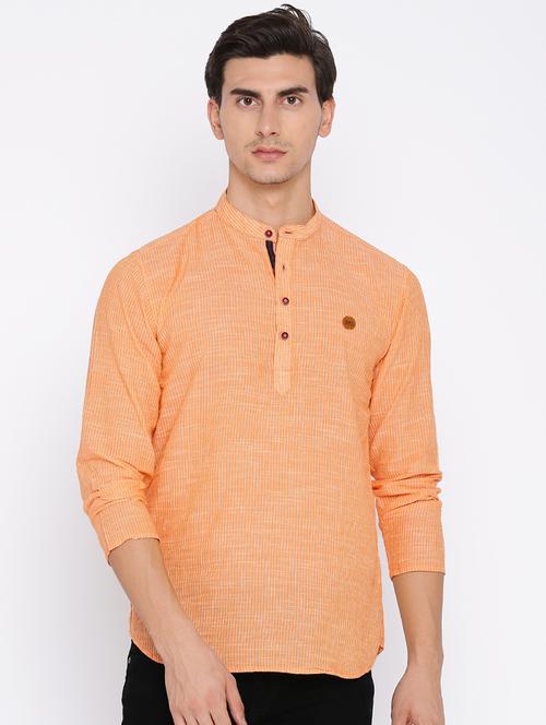 orange cotton short kurta - 15934383 - Standard Image - 1