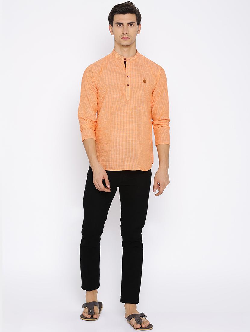 orange cotton short kurta - 15934383 - Zoom Image - 4