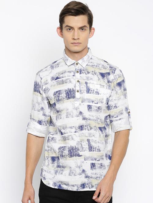 blue cotton short kurta - 15934391 - Standard Image - 1