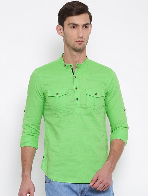green cotton short kurta - 15934396 - Standard Image - 1