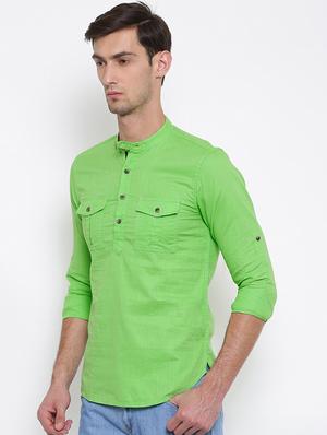 green cotton short kurta - 15934396 - Standard Image - 2