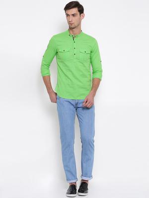 green cotton short kurta - 15934396 - Standard Image - 4