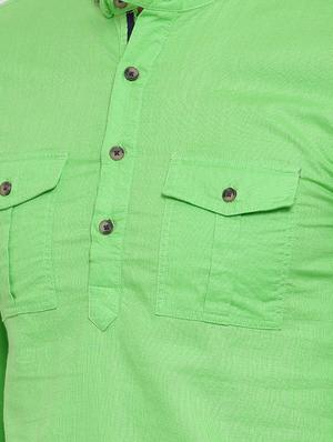 green cotton short kurta - 15934396 - Standard Image - 5