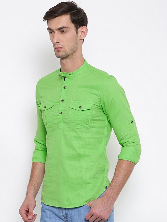 green cotton short kurta - 15934396 - Zoom Image - 2