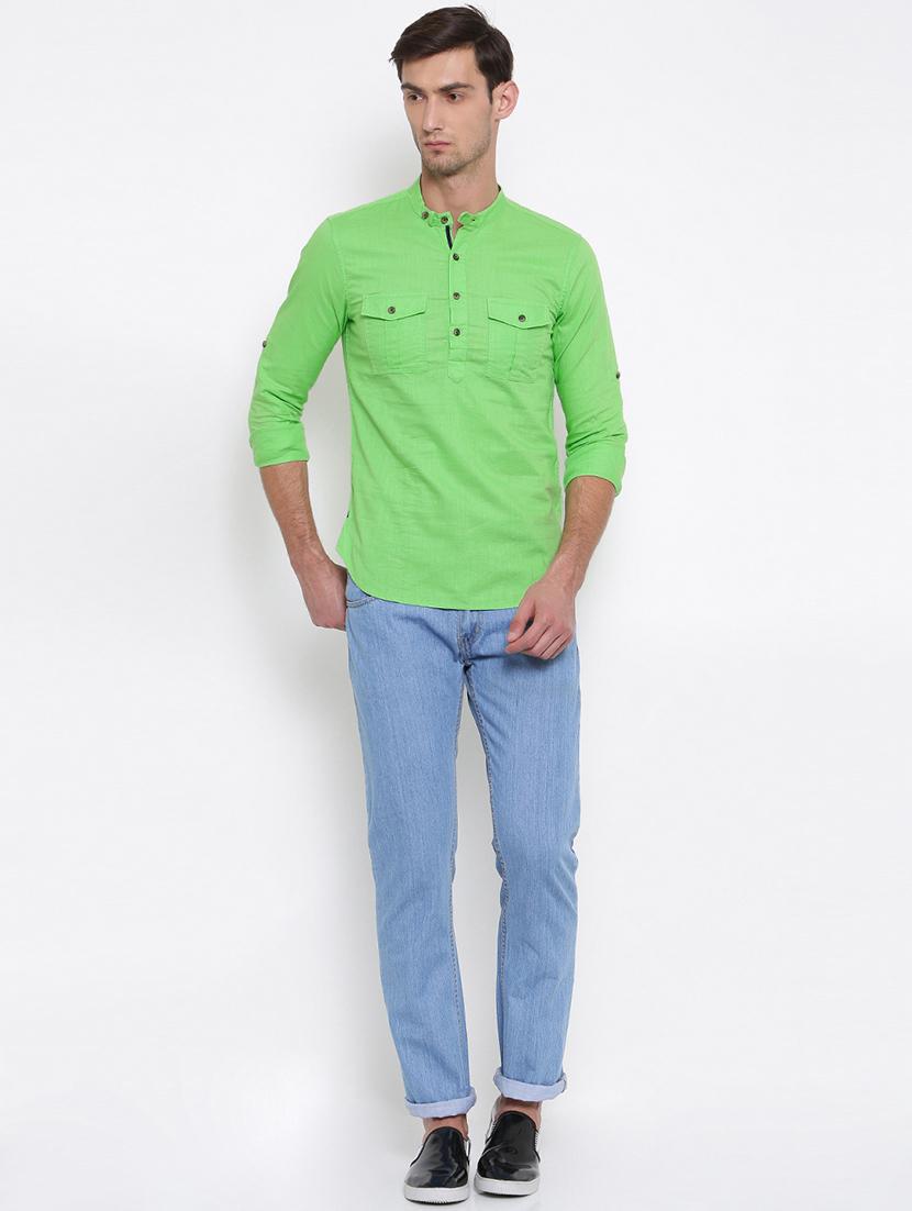 green cotton short kurta - 15934396 - Zoom Image - 4
