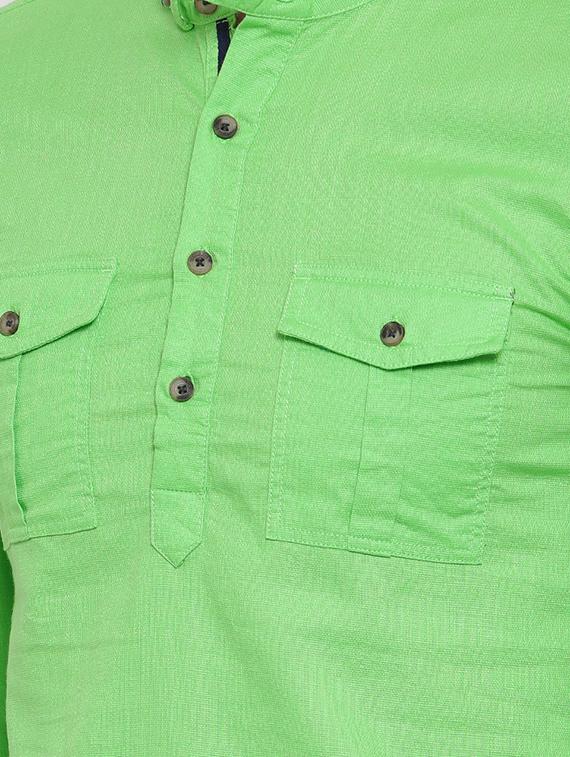 green cotton short kurta - 15934396 - Zoom Image - 5