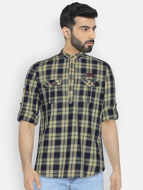 blue cotton short kurta - 15934398 - Standard Image - 1