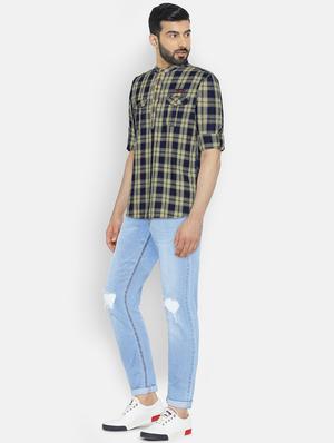 blue cotton short kurta - 15934398 - Standard Image - 4