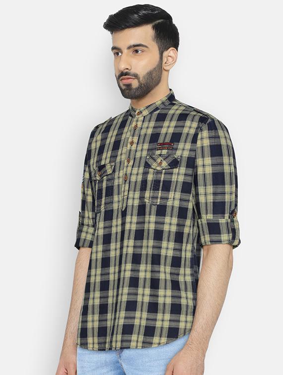 blue cotton short kurta - 15934398 - Zoom Image - 2