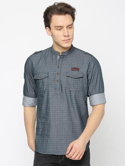 grey cotton short kurta - 15934400 - Standard Image - 1