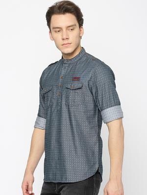 grey cotton short kurta - 15934400 - Standard Image - 2