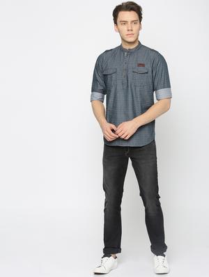 grey cotton short kurta - 15934400 - Standard Image - 4