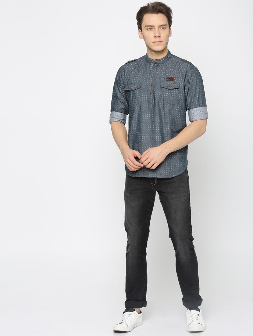 grey cotton short kurta - 15934400 - Zoom Image - 4