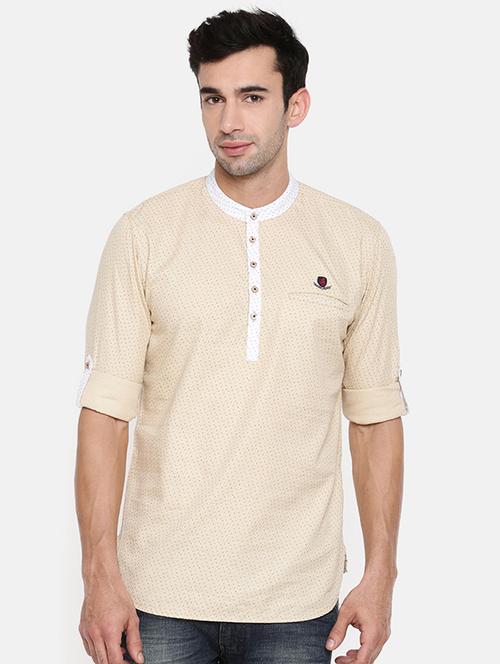 beige cotton short kurta - 15934405 - Standard Image - 1