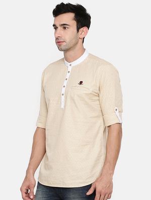 beige cotton short kurta - 15934405 - Standard Image - 2