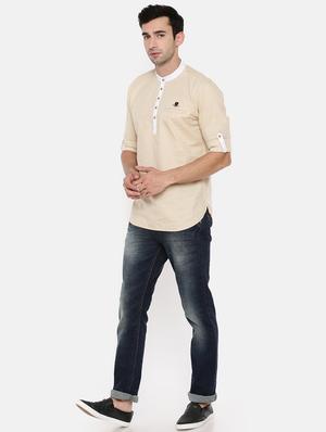 beige cotton short kurta - 15934405 - Standard Image - 4