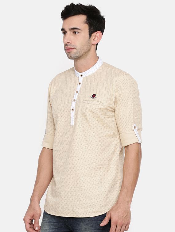 beige cotton short kurta - 15934405 - Zoom Image - 2