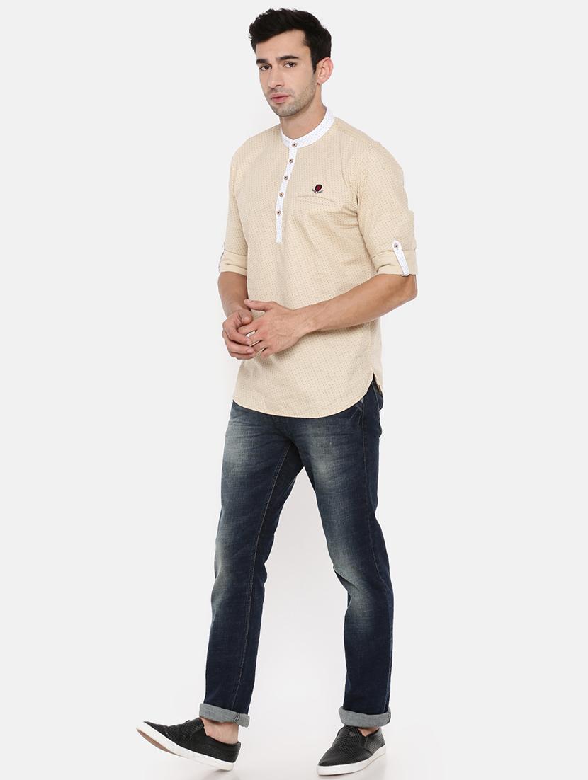 beige cotton short kurta - 15934405 - Zoom Image - 4