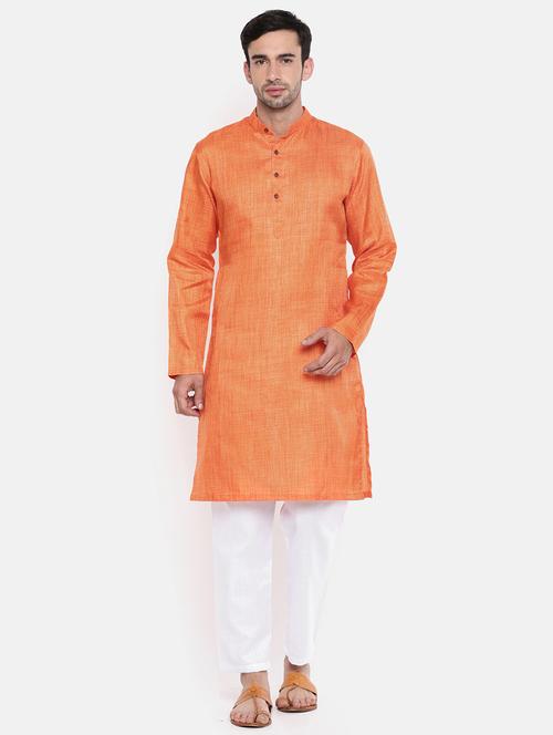 orange cotton kurta pyjama set - 15934432 - Standard Image - 1
