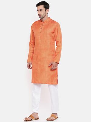 orange cotton kurta pyjama set - 15934432 - Standard Image - 2